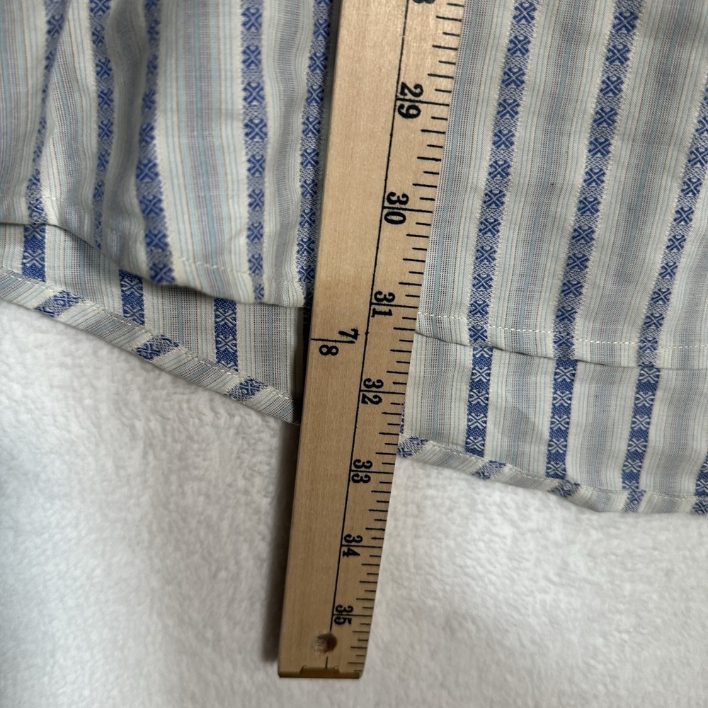 Eddie Bauer XL Tall Button Down Shirt Blue White Geometric Stripe 100% Cotton - Picture 6 of 8
